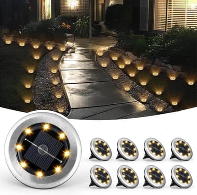 LED Solar Grondspot - Set van 8 - Tuinverlichting op Zonne-Energie - 6-12 uur licht - IP44 Waterdicht - Warm wit - Mini-solarlampen - voor buiten, Tuin, Terras, Gazon, Erf, Looppad