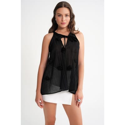 V-hals Blouse met Strik Sluiting en Rimpels
