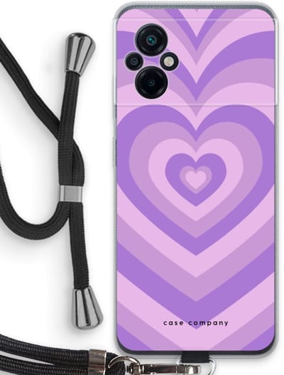 Case Company® - Hoesje met koord geschikt voor Xiaomi Poco M5 hoesje met Koord - Hart Paars - Telefoonhoesje met Zwart Koord - Bescherming aan alle Kanten en Over de Schermrand