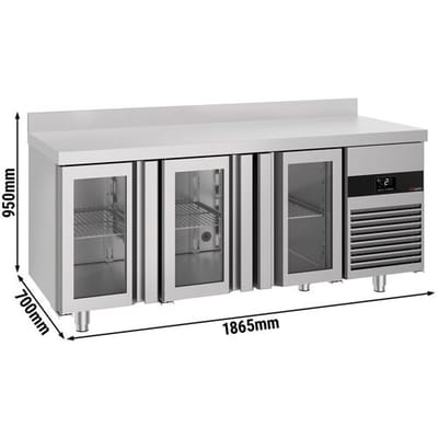 GGM Gastro Kühltisch PREMIUM - 1865x700mm - mit 3 Glastüren - Aufkantung