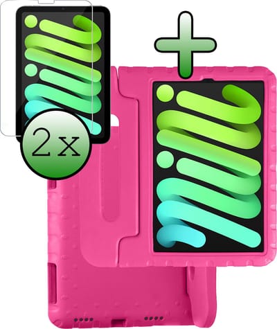 Hoesje Geschikt voor Apple iPad Mini 7 (2024) - 8.3 inch - 7e Generatie - Met 2x Screenprotector - Kinderhoes Shockproof Bumper - Kidsproof Case - Tablet Hoes - Kinder Hoes Cover - Roze