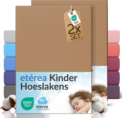 etérea Jersey hoeslaken kinderen 2-pack 80x160-80x180 cm (hoek 20 cm) 100% katoen - Stucco