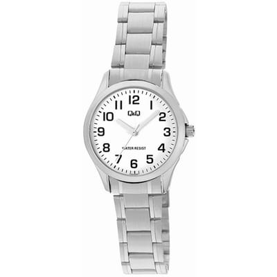 Q&Q C05A-003PY - Horloge - Analoog - Vrouwen - Dames - Stalen band - Rond - Metaal - Cijfers - Zilverkleurig - Wit