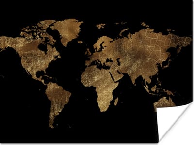 Poster - Wereldkaart - Goud - Luxe - Aarde - Zwart - 40x30 cm