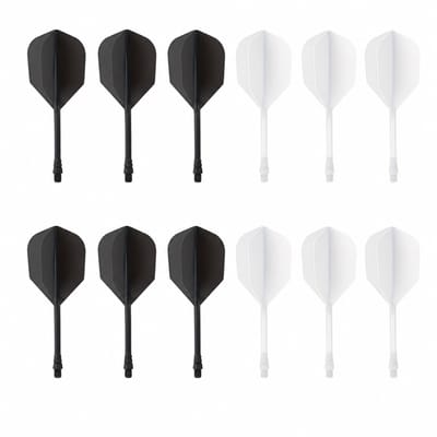 Zwart wit k flex flights dart flights set – geïntegreerde dart flights en shafts voor heren en dames – 2BA k flex flights systeem voor dartpijlen – set van 12 k flex flights in zwart en wit voor steel tip en soft tip darts