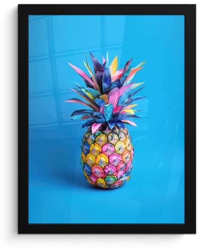 Poster in lijst - Fotolijst 30x40 cm - Posters - Ananas - Blauw - Tropisch - Vrolijk - Posterlijst zwart - Decoratie - Wanddecoratie woonkamer - Muurdecoratie slaapkamer