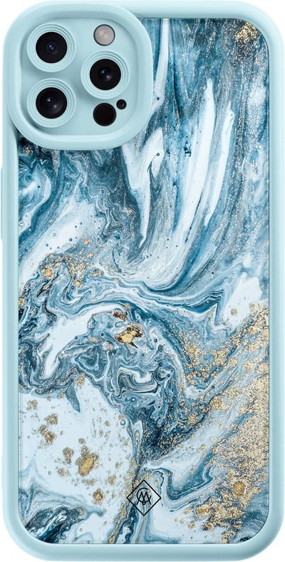 Casimoda® hoesje - Geschikt voor iPhone 12 Pro - Marble Sea - Effen telefoonhoesje met lensbescherming - TPU - Backcover - Blauw