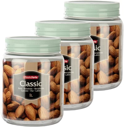 Plasticforte keuken voedsel voorraadpot - Set van 6x stuks - weckpot - mintgroen - 1 liter - kunststof - met deksel - Formaat: 11 x 14 cm
