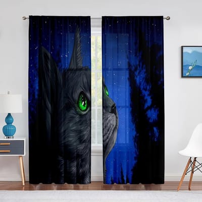 Schattige Katten Buitenruimte Kawaii Kitten Tule Gordijnen voor Slaapkamer Hal Woonkamer Decor Chiffon Transparante Voile Gordijn Keuken Gordijnen 1 PCS W100XH250cm&Grommet Top