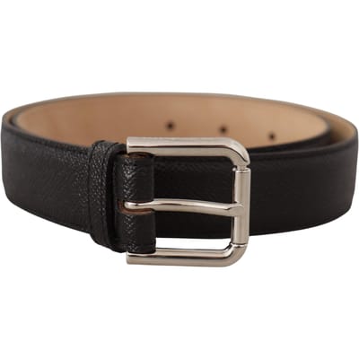 Dolce & Gabbana Zwarte Kalfsleren Bruine Achterkant Metalen Gesp Riem