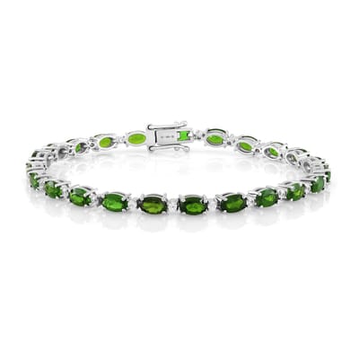 Cavill - 925 Sterling Zilver Armband - 18K Goud Verguld & Platina - Elegante Ovale Diopsied 8,7ct - 22 Cambodjaanse Zirkonen - Luxe Sieraden - 19 cm
