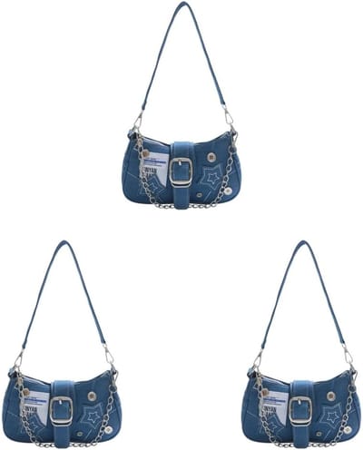 Denim Tas - Schoudertas Y2K - Dagelijks Gebruik - Sterren Borduurwerk - 23x13x7 cm - Blauw