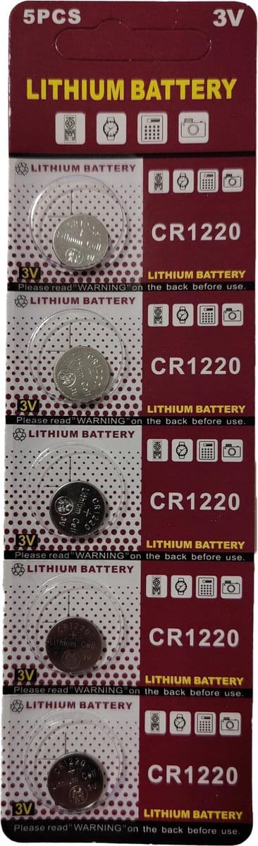 CR1220 Lithium Knoopcel Batterij 3V - Energiebron voor Kleine Elektronische Apparaten - Blister - 5 Stuks
