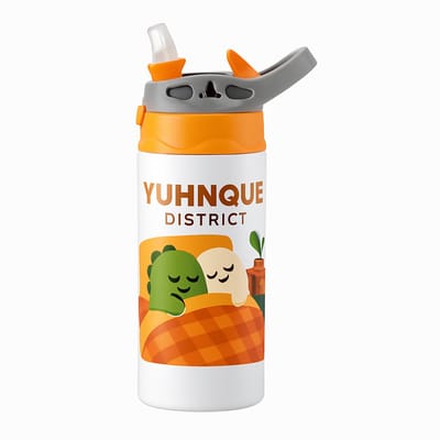 Stoere Grunge Drinkfles – Unieke Zwart-Wit Design Drinkfles voor Kunstzinnige Liefhebbers - Waterfles voor kinderen (wit/oranje)