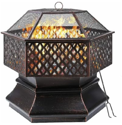 Vuurkorf voor buiten - Vuurschaal met Grillrooster en Vonkbeschermer - Duurzaam Staal, Groot Formaat voor Tuin en Patio - 66cm diagonaal