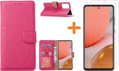 Hoesje Geschikt Voor Samsung Galaxy A72 hoesje Pink - Galaxy A72 hoesje wallet cover met Pasjeshouder - 2x screenprotector Hoesje Geschikt Voor Samsung Galaxy A72 5G