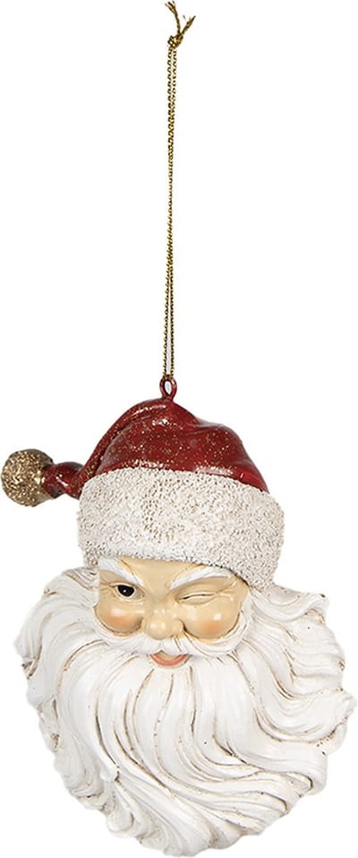 Clayre & Eef Kersthanger Kerstman 8x5x12 cm Wit Polyresin
