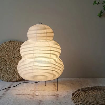 Japanse washi-sneeuwpop staande lamp | Retro, geschikt voor E27-lampen, montage zonder gereedschap, geschikt voor slaapkamer/eetkamer/woonkamer (warm licht, natuurlijk licht, wit licht)