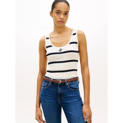 Tommy Hilfiger Co Full Needle Tank Big Calico/dark N Navy Taglia: S | Canottiere Outlet | Donna | Blu