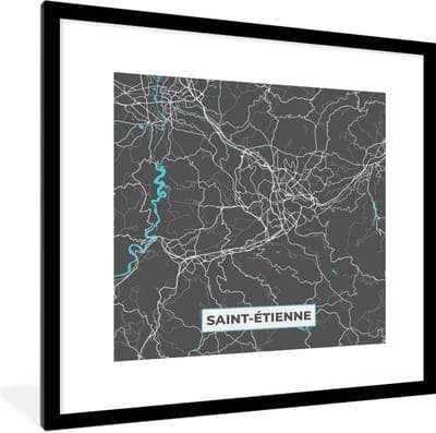 Fotolijst incl. Poster - Saint-Étienne - Frankrijk - Plattegrond - Kaart - Stadskaart - 40x40 cm - Posterlijst
