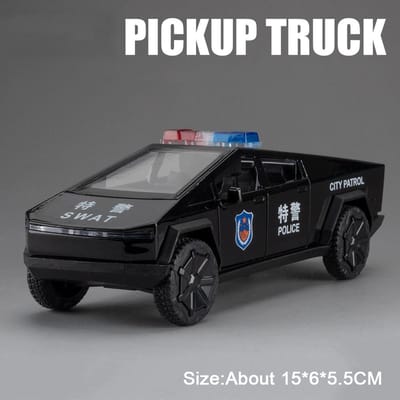 1: 32 Pick-up Truck Miniatuur Politieauto's Diecast Speelgoed Legeringsmodellen Deuren Openen Geluid Licht Terugtrekken Voertuigen Verzamelen Ornamenten black