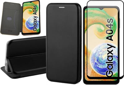 Hoesje geschikt voor Samsung Galaxy A04s / A13 5G - Screen Protector FullGuard - Book Case Kunstleer ThinShield Zwart & Screenprotector