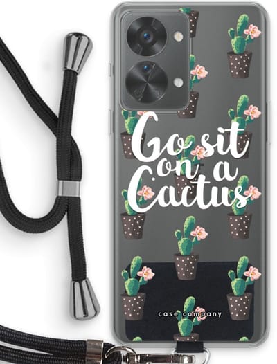 Case Company® - Hoesje met koord geschikt voor OnePlus Nord 2T hoesje met Koord - Cactus quote - Telefoonhoesje met Zwart Koord - Bescherming aan alle Kanten en Over de Schermrand