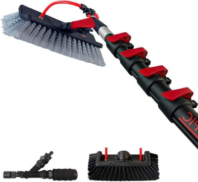 Telescoopsteel - Raamwisser steel - Ramen reinigen - Duo borstel set - 10 meter - Zwart