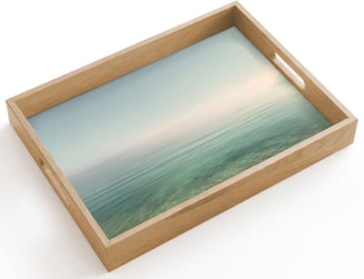 Dienblad hout 40x30 cm - Schootdienblad - Zee - Horizon - Blauw - Mist - Borrelplank rechthoek - Plateau dienbladen