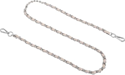 Tasband met ketting, 119 cm leren schouderband met platte ijzeren ketting voor tas (beige en zilver) - ideaal voor mode en accessoires