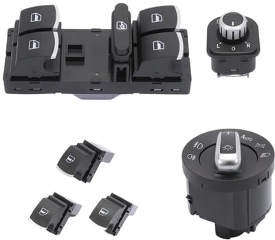 Dailygoods- Raambediening Schakelset 6 Stuks - Spiegelschakelaar - Hoofdvensterhendelschakelaar - Koplampschakelaar - Golf MK5/MK6 - Compatibel met OEM 5ND959565B - Schakelaar