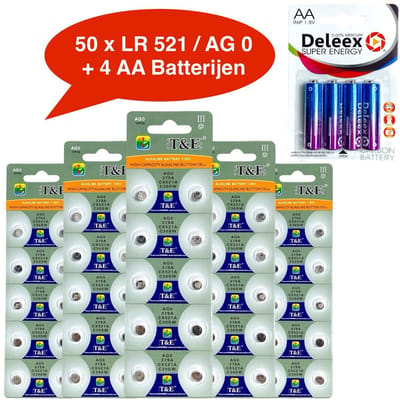 AG 0 / 379A Alkaline batterijen - 5x10 strips - 50 stuks knoopcel Tian Qiu batterijen (ook bekend als 379 LR521 521A SR521 SR63 SR521SW SR521W CX521)