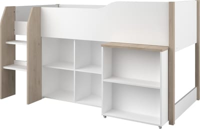 Parisot Finland Halfhoogslaper met bureau wit/eik en Koudschuimmatras