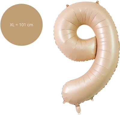 Fienosa Cijfer Ballonnen - Nummer 9 Caramel Zand Kleur - 101 cm - XL Groot - Helium Ballon - Verjaardag Ballon - Verjaardag versiering - Leeftijd verjaardag - Verjaardagsballon - Verjaardag