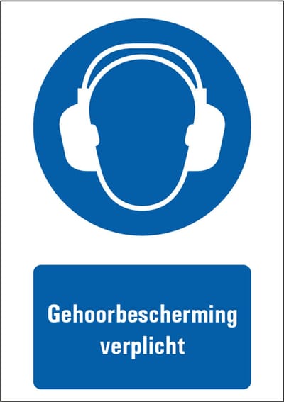Gehoorbescherming verplicht bord met tekst, kunststof, M003 297 x 210 mm (A4)