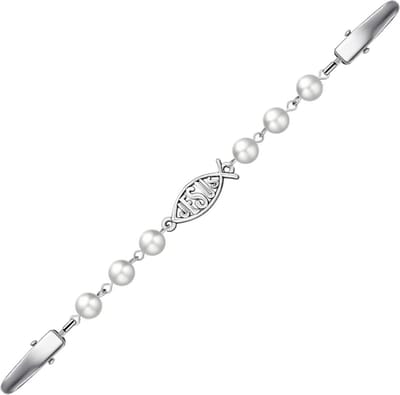 Fako Bijoux® - Vestsluiting - Vestclip - Sjaalspeld - Vestklem - Parels - Jesus - Zilverkleurig