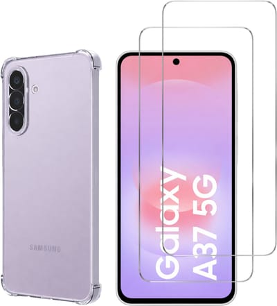 Hoesje geschikt voor Samsung Galaxy A37 5G backcover Shockproof siliconen Transparant en 2 stuks Screenprotector Gehard Glas