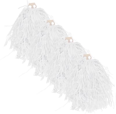 Cheerballs/pompoms - 4x - wit - met franjes en ring handgreep - 28 cm