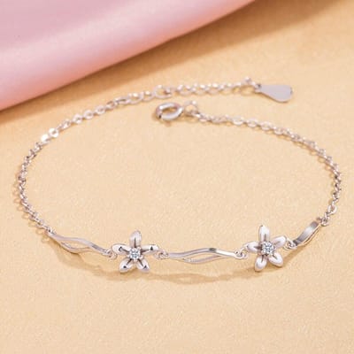 Bracelet en Argent 925 pour Femme Mode Bracelet Fleur Noble Zircon Chaîne en Argent Massif Bijoux Cadeau d'Anniversaire Boîte Cadeau Gratuite beige