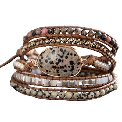 Marama - Wikkelarmband Dalmatiër Jaspis - dames armband - vegan - edelsteen Jaspis - 90 cm - cadeautje voor haar
