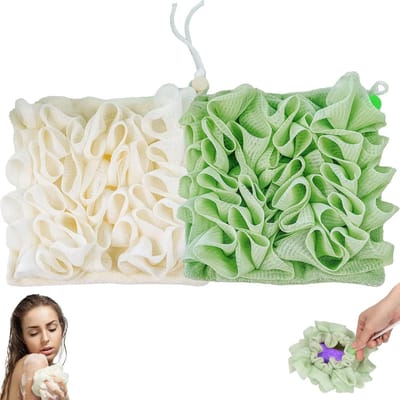 2-in-1 Badzeep Spons en Douche Scrubber, Loofah Puff voor Grondige Reiniging en Ontspanning, Geschikt voor Dames en Heren, Perfect voor Bad en Douchegebruik