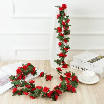 3 stuks 2,5M Roos Kunstbloemen Kerstslinger voor Bruiloft Huis Kamer Decoratie Lente Herfst Tuin DIY Nep Planten Slinger beige