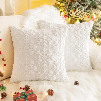 2-delige kerstsnowflake sierkussenhoes - 45×45cm - Zacht - Wit Decoratief kerstsierkussen - Perfect voor op de bank, tijdens de feestdagen of in de winter