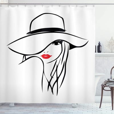 ABAKUHAUS Douchegordijn Lippen-Design – 175x200 cm – Vermiljoen Zwart-Wit