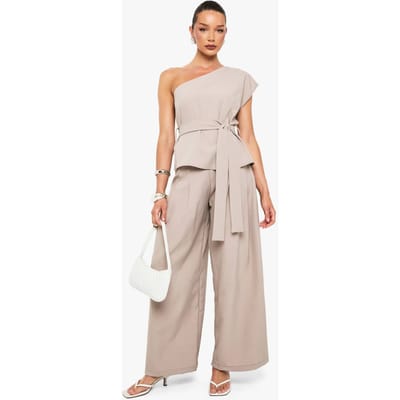 boohoo Dames Geweven Gehammde Extreme Wijdvallende Broeken | Taupe | Maat: 6