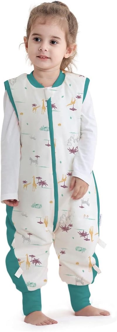 Babyslaapzak met voeten, 2,5 TOG, katoen, babyslaapzak, zonder mouwen, babyslaapzak met pijpen, voor zuigelingen en kinderen, groen, S/(6-18M)