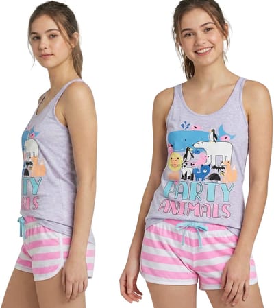 Katoenen pyjama voor dames, tweedelige pyjama met bandjes, zomerse slaapset 100% katoen, voor jongeren