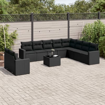 vidaXL - 11-delige - Loungeset - met - kussens - poly - rattan - zwart