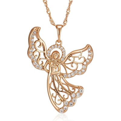 Collier pendentif Ange Mode Pour Femmes Couleur Or Rose Avec Zircon Naturel Blanc Accessoires Meilleur Cadeau Bijou Quotidien beige