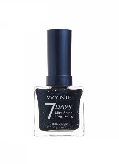 Wynie - Nagellak 7 Days Ultra Shine Long Lasting - Diep Donker Blauw Mini Glitter Zilver Vlokken / Shimmer - 1 flesje met 15 ml inhoud - Nummer 095